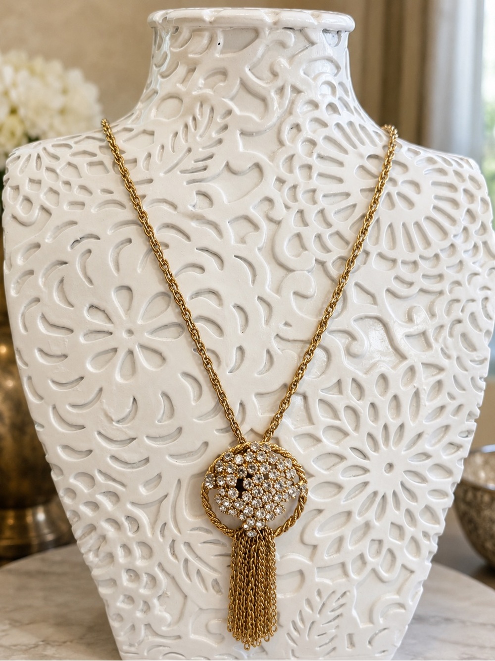 NEW Gold Crystal Tassel Pendant Necklace